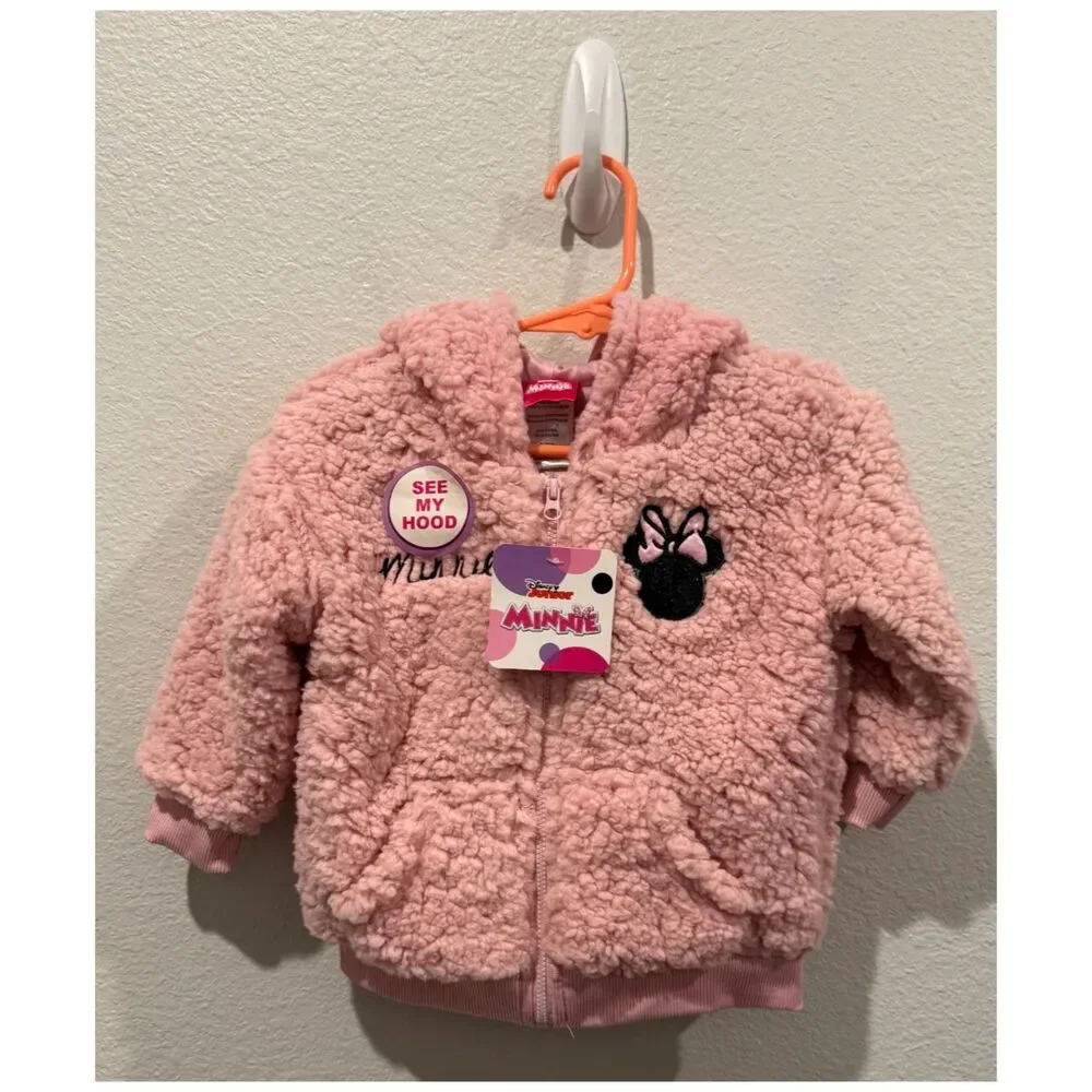 DISNEY JUNIOR Minnie Mouse Pink Sherpa Fleece Hooded Jacket